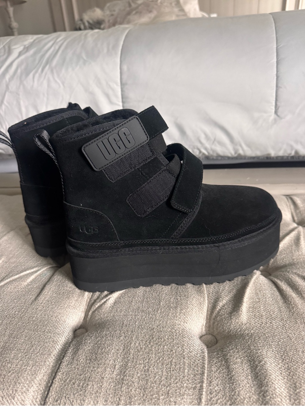 UGG Black Suede Platform Velcro Boots